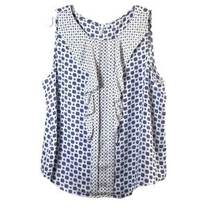 Elle Block Print Ruffle Tank Blouse Size XL Multicolor Floral Geometric Flaw